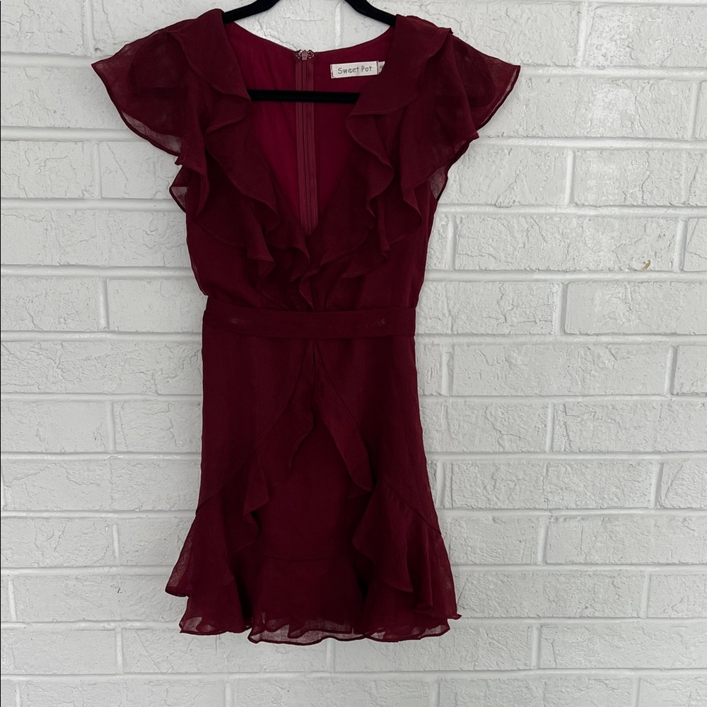Sweet Pea Burgundy Ruffle Mini Dress Size 6